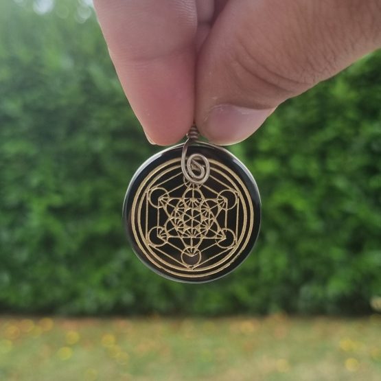 Pendentif Obsidienne Noire gravé Métatron (pièce unique)