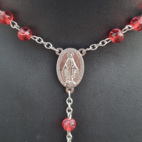 Chapelet grains transparents marbrés rouges – Image 2