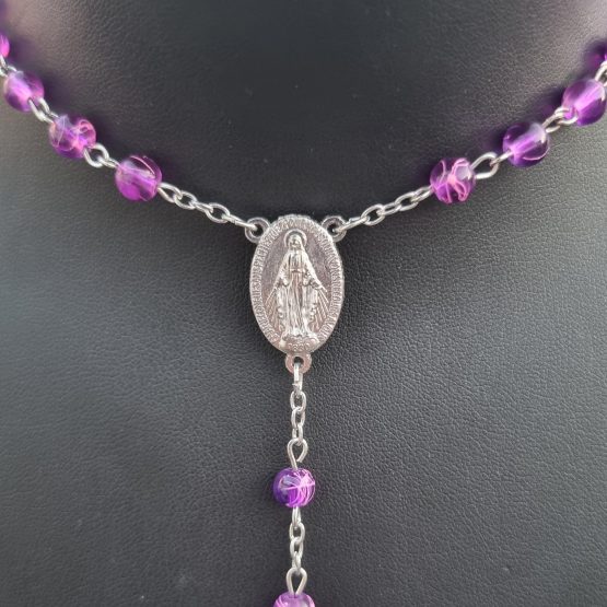 Chapelet grains transparents marbrés violets – Image 2