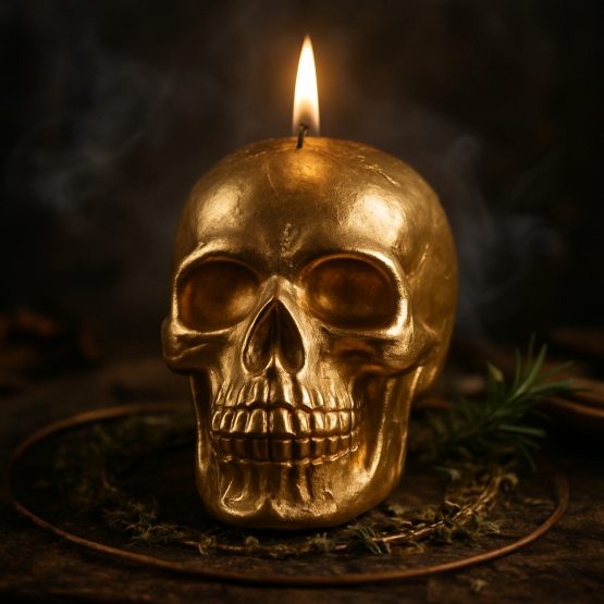 Bougie Crâne Doré – Invocation & Puissance Spirituelle