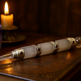 Baguette de Lumière en Cristal de Roche et Grenats – Guérison, Pureté & Pouvoir (17cm)