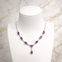 Collier Améthyste facettée + argent 925 (pièce unique, qualité extra)