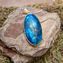 Pendentif Apatite bleue + argent 925 (qualité extra, pièce unique)