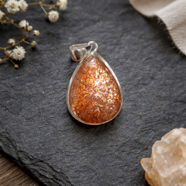 Pendentif Pierre de Soleil + argent 925 (qualité extra, pièce unique)