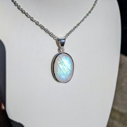 Pendentif Labradorite blanche + argent 925 (pièce unique, qualité extra)