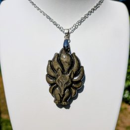Pendentif Kitsune en Obsidienne dorée