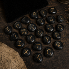 L’Oracle des Lettres Grecques, 24 pierres divinatoires en Onyx noir