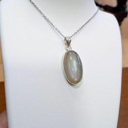 Pendentif Pierre de Lune argentée + argent 925 (pièce unique, qualité extra)